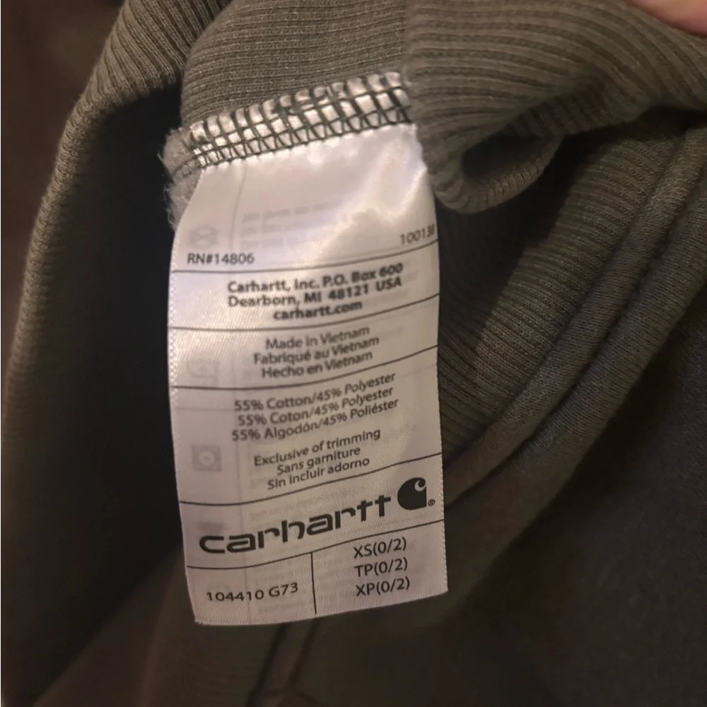 Carhartt Olive Green Crewneck Sweatshirt Relaxed Fit Sleeve Logo XS Women Comfy
